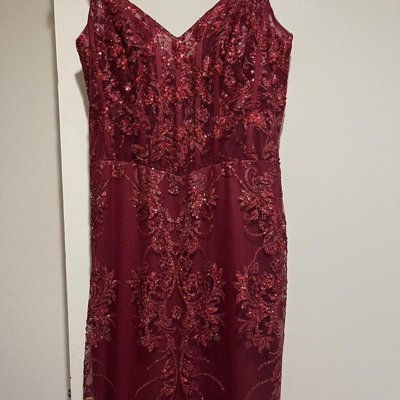 Vestido de noche sexy color burdeos sin tirantes, escote en V, sirena, lentejuelas, TP2576