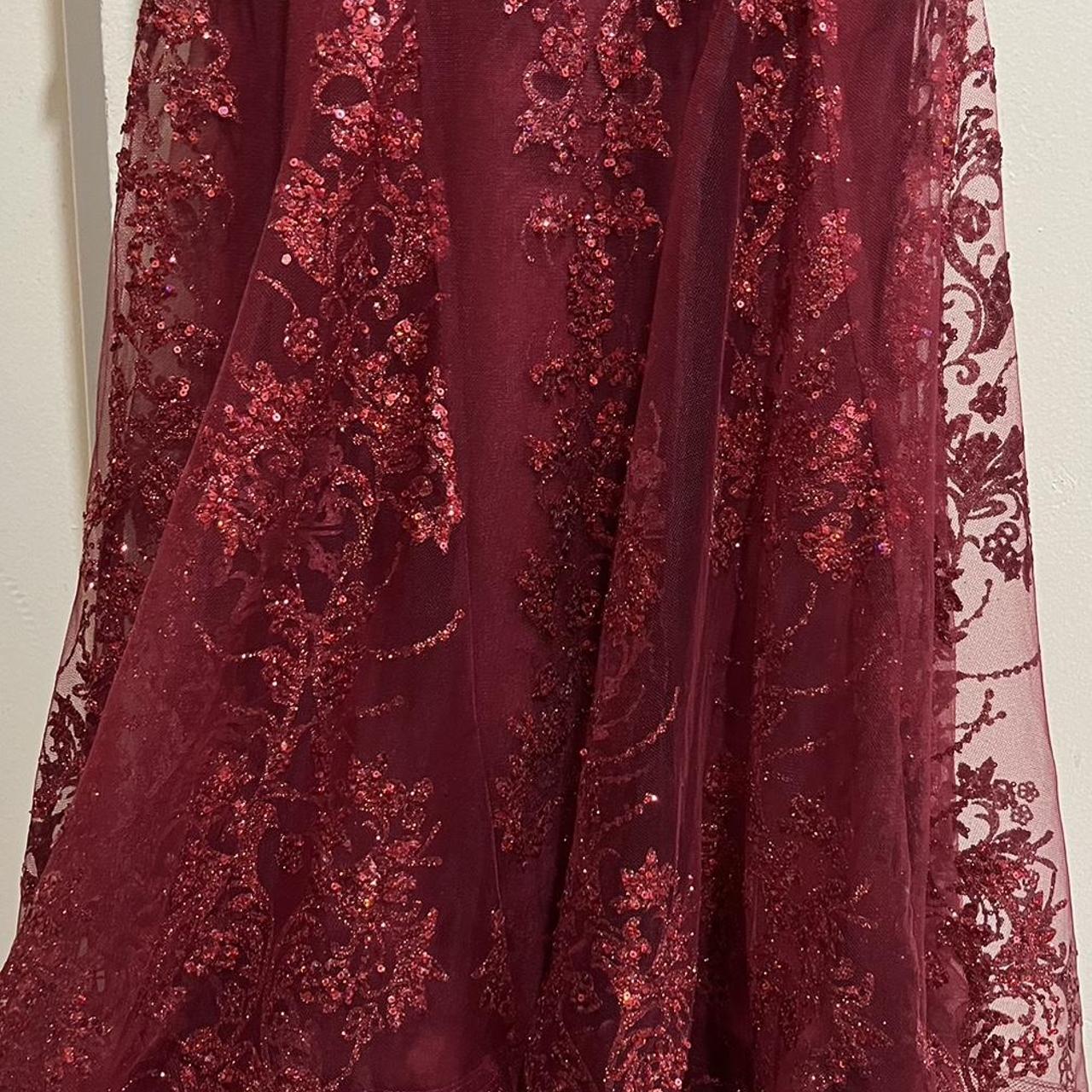 Vestido de noche sexy color burdeos sin tirantes, escote en V, sirena, lentejuelas, TP2576