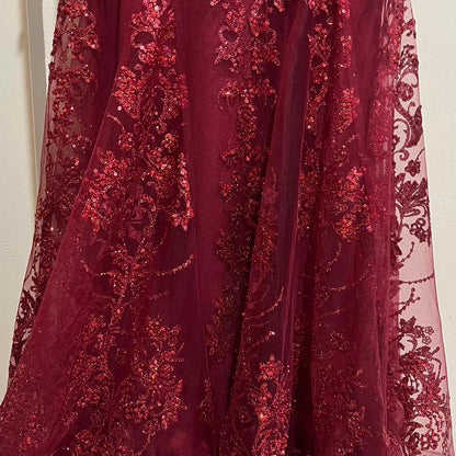 Vestido de noche sexy color burdeos sin tirantes, escote en V, sirena, lentejuelas, TP2576
