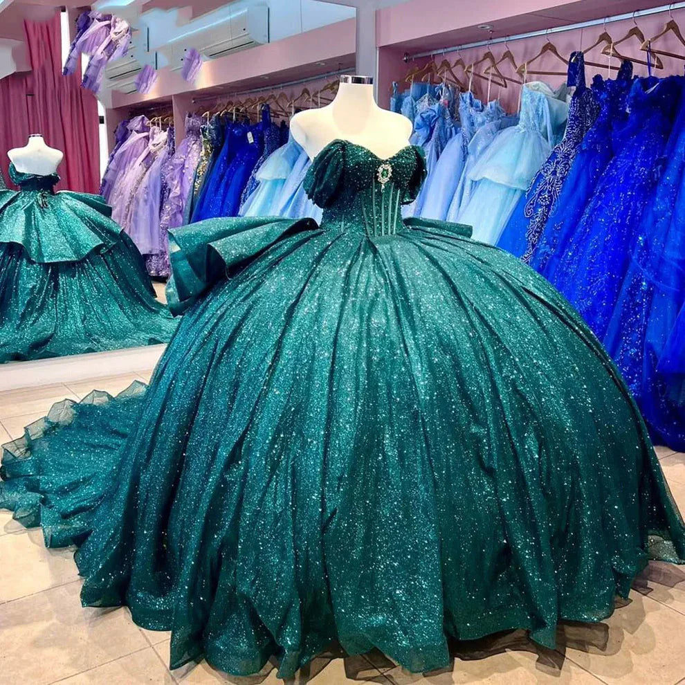 Hermoso vestido de fiesta de princesa con tutú verde, corte A, tirantes y hombros descubiertos, TP2610