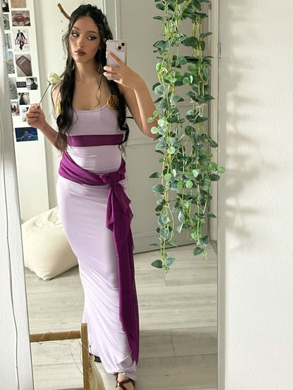 Vestido de fiesta largo tipo sirena, sin tirantes, color morado, encantador, TP2617