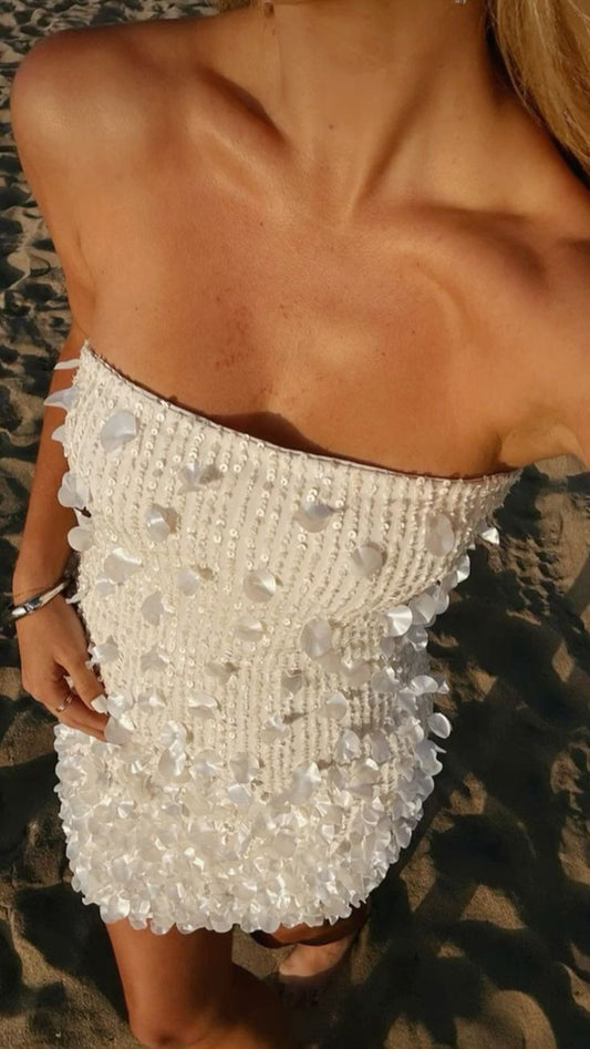 Chic White Sequin Sleeveless Mermaid Mini Party Dress Homecoming Dress TP2619