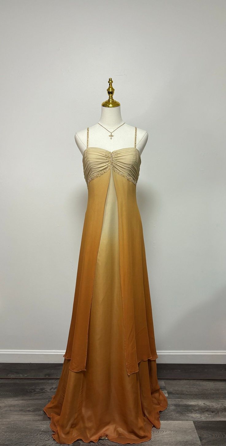 Vestido de fiesta largo vintage de gasa con tirantes finos y cuentas, corte en A, TP2628