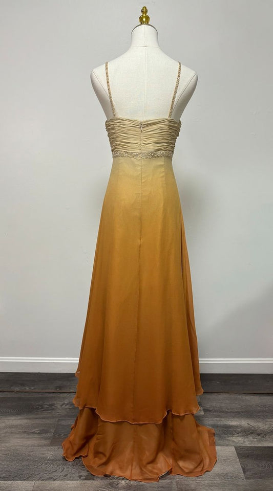 Vestido de fiesta largo vintage de gasa con tirantes finos y cuentas, corte en A, TP2628