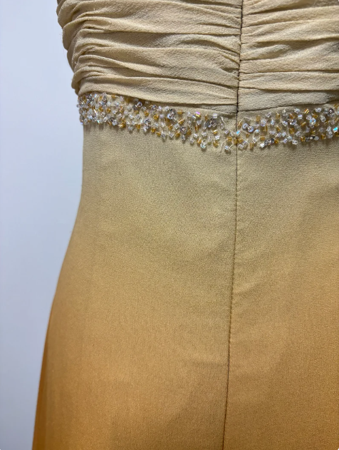 Vestido de fiesta largo vintage de gasa con tirantes finos y cuentas, corte en A, TP2628