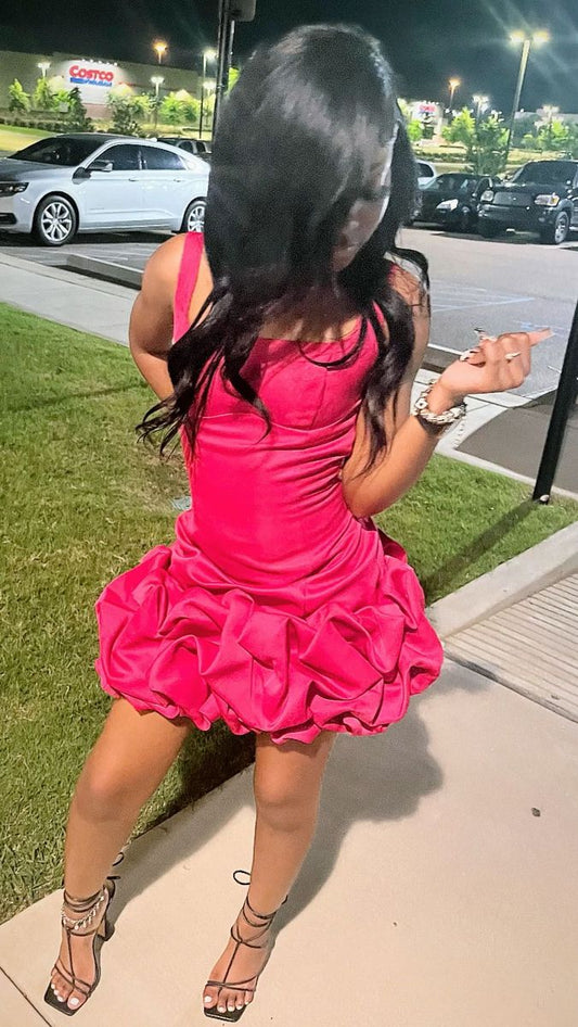 Simple Hot Pink Strap Mini Party Dress Homecoming Dress TP2635