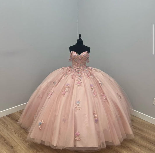 Vestido de princesa rosa dulce, corte A, hombros descubiertos, tul, vestido formal de fiesta TP2643