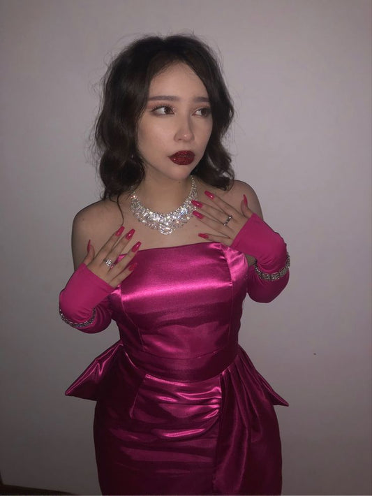 Sweet Hot Pink Strapless Satin Bow Short Party Dress Homecoming Dress Sleeveless TP2665