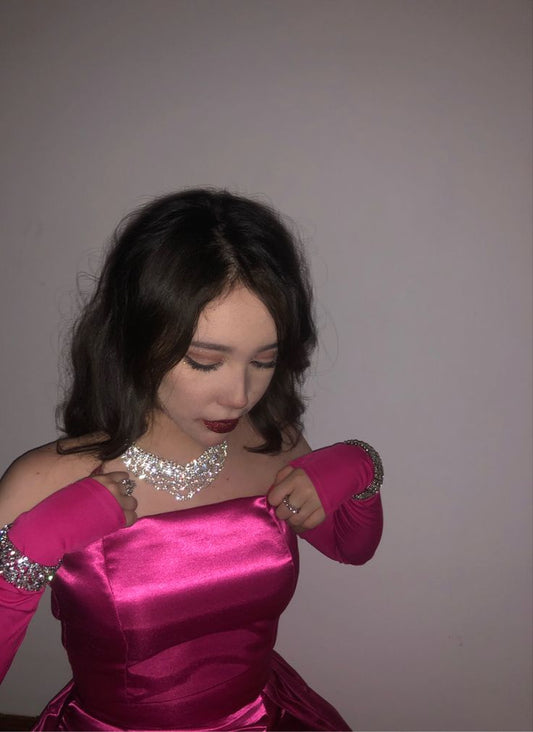 Sweet Hot Pink Strapless Satin Bow Short Party Dress Homecoming Dress Sleeveless TP2665