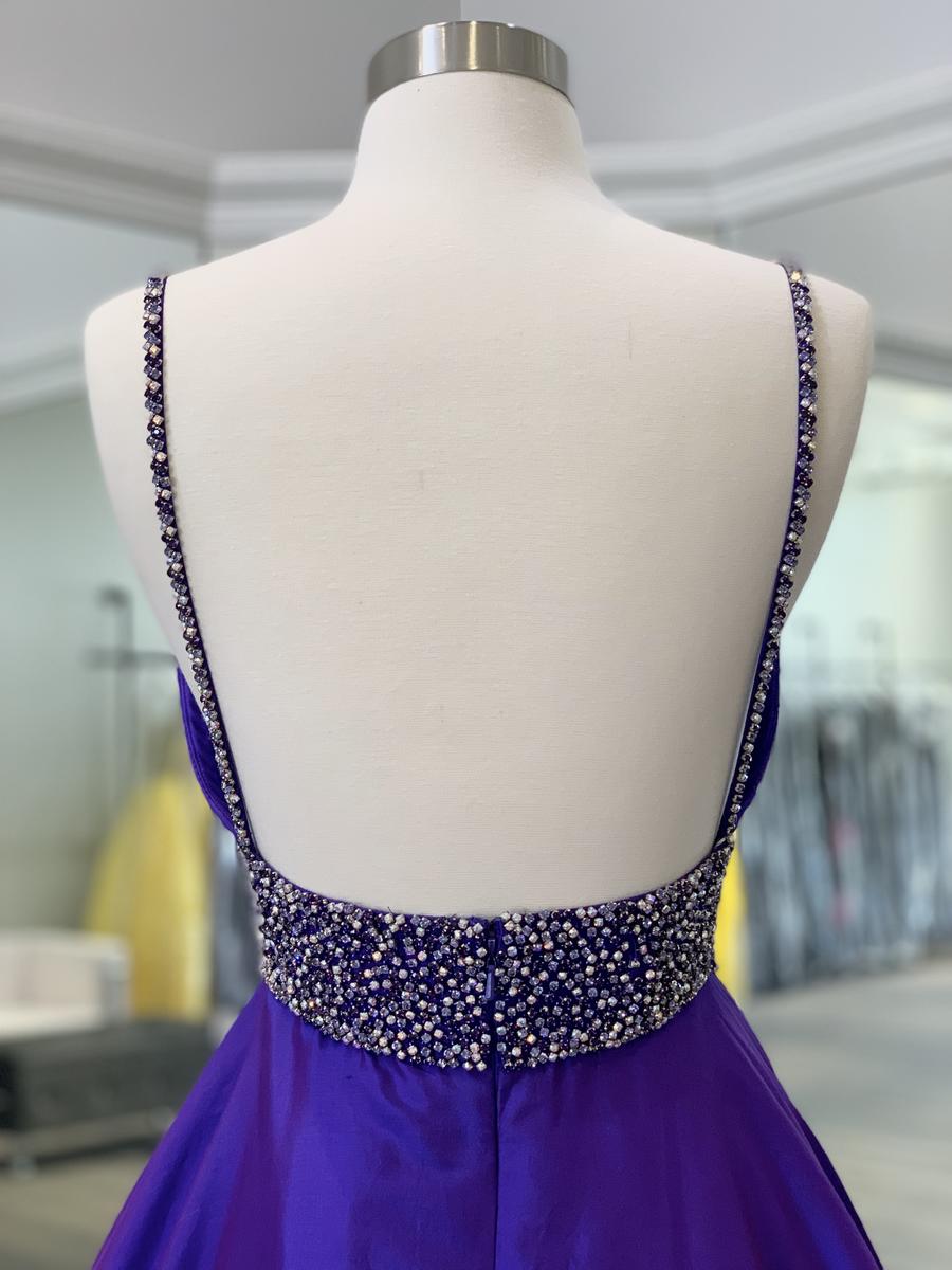 Elegante vestido de noche morado con escote en V profundo, sin mangas, corte A, de satén, largo, con abertura, TP2674