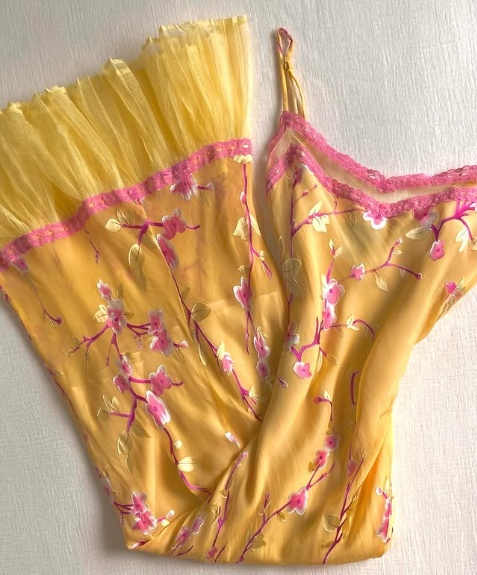 Vestido de fiesta vintage amarillo con cuello halter, estampado de gasa, corte sirena, vestido de noche TP2683