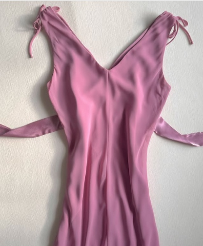 Vestido de fiesta rosa con escote en V, sin mangas, corte A, sencillo, vestido de noche TP2684