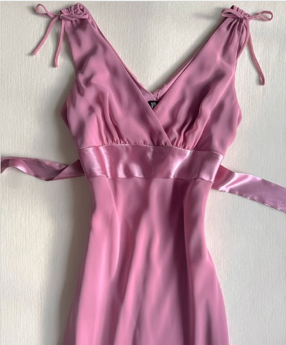 Vestido de fiesta rosa con escote en V, sin mangas, corte A, sencillo, vestido de noche TP2684