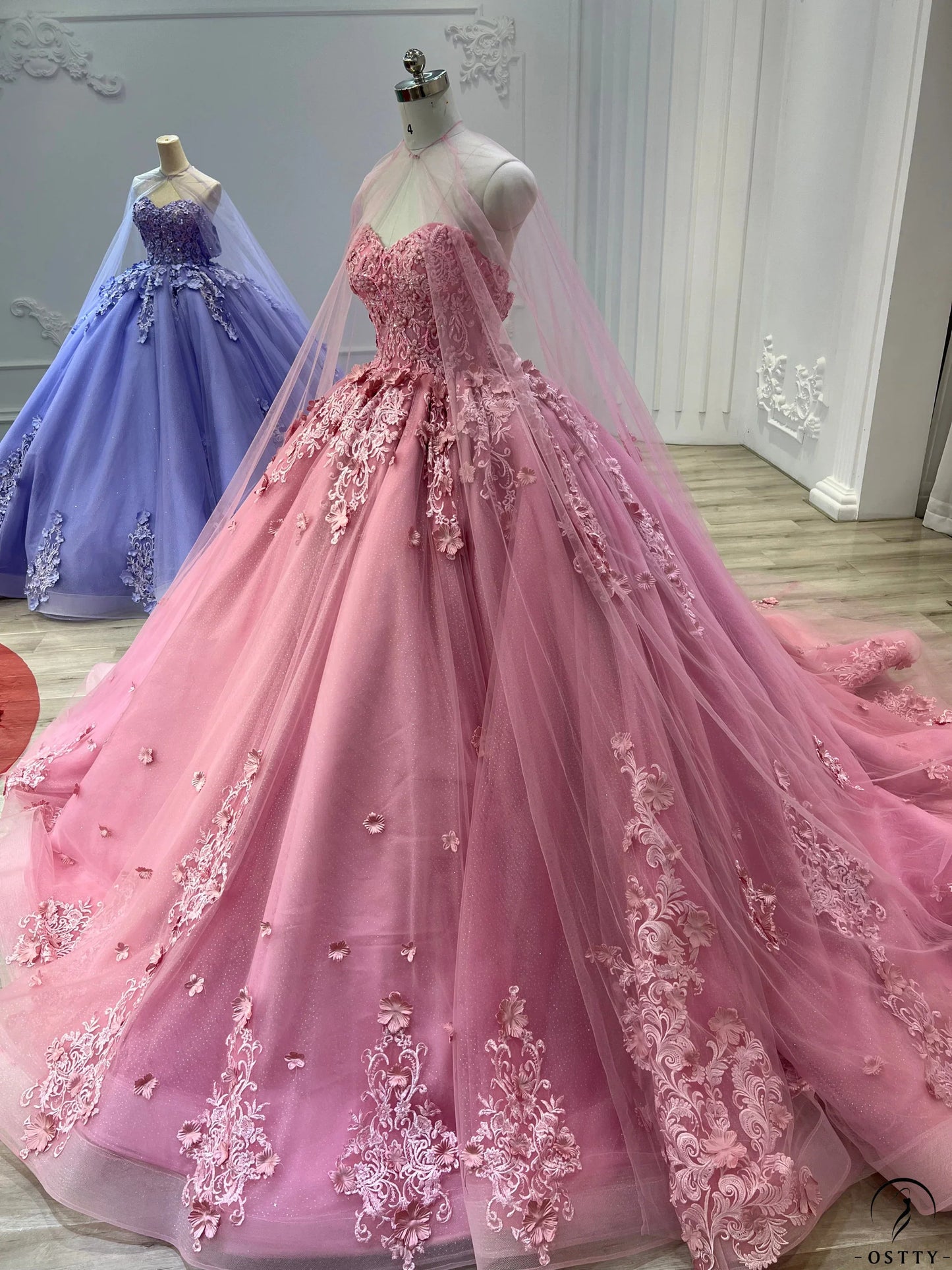 Vestido de princesa rosa sin tirantes, escote corazón, encaje, tul y cola, vestido de fiesta TP2685