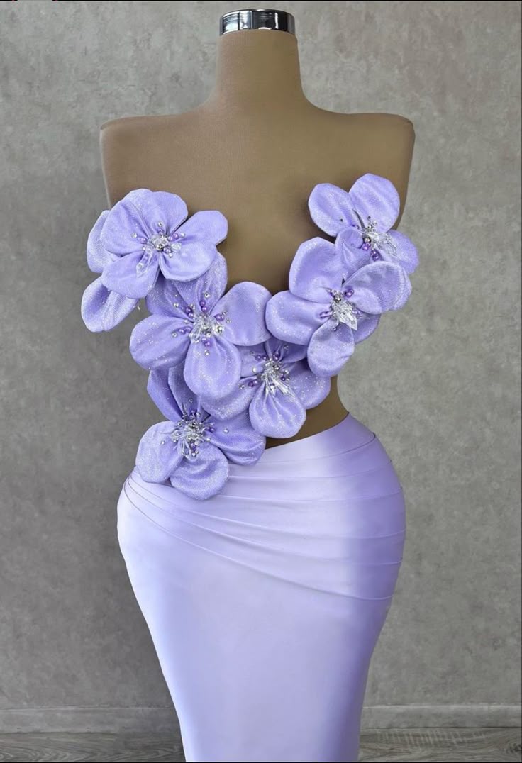 Vestido de noche de sirena con cuentas de fantasía moradas y flores 3D huecas TP2686