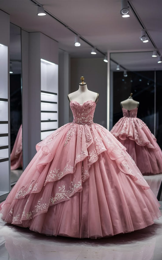 Vestido de princesa dulce sin tirantes, escote corazón, corte A, vestido de fiesta, vestido de noche TP2711