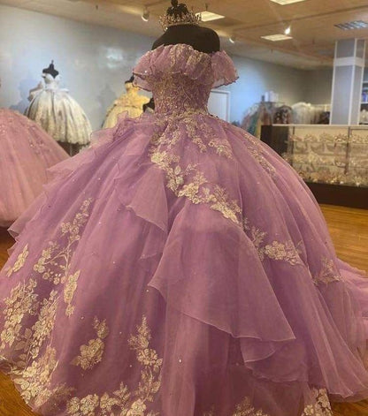 Vestido de fiesta de tul morado con hombros descubiertos, corte A, estilo fantasía, para noche y cumpleaños, TP2716