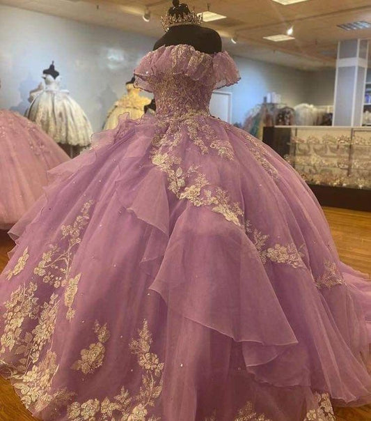Vestido de fiesta de tul morado con hombros descubiertos, corte A, estilo fantasía, para noche y cumpleaños, TP2716