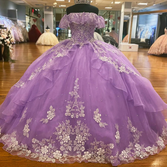 Vestido de fiesta de tul morado con hombros descubiertos, corte A, estilo fantasía, para noche y cumpleaños, TP2716