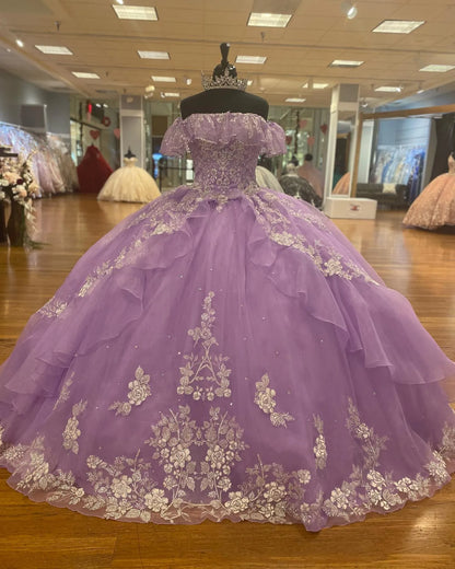 Vestido de fiesta de tul morado con hombros descubiertos, corte A, estilo fantasía, para noche y cumpleaños, TP2716