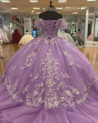 Vestido de fiesta de tul morado con hombros descubiertos, corte A, estilo fantasía, para noche y cumpleaños, TP2716