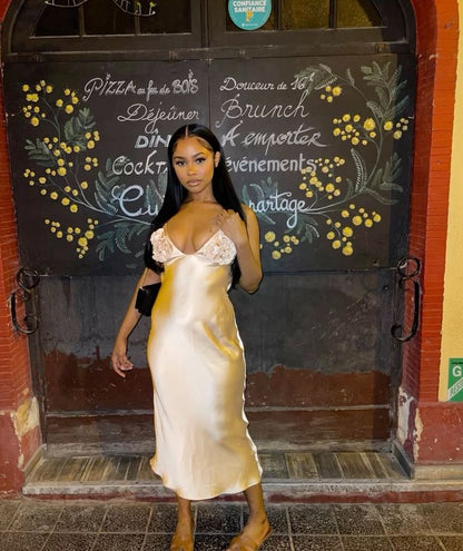 Vestido de noche de sirena largo y escotado con tirantes sexy TP2717