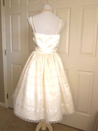 Ivory Lace Strap A-line Satin Short Birthday Party Dress Homecoming Dress TP2722