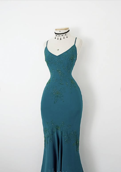 Vestido de fiesta vintage de gasa estilo sirena, sin tirantes, con escote en V y cuentas, TP2729