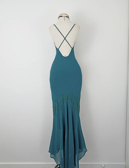 Vestido de fiesta vintage de gasa estilo sirena, sin tirantes, con escote en V y cuentas, TP2729