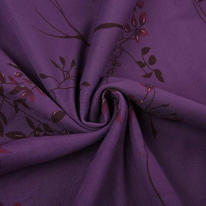 Vestido de fiesta vintage morado con estampado, sin tirantes y volantes de malla, TP2731
