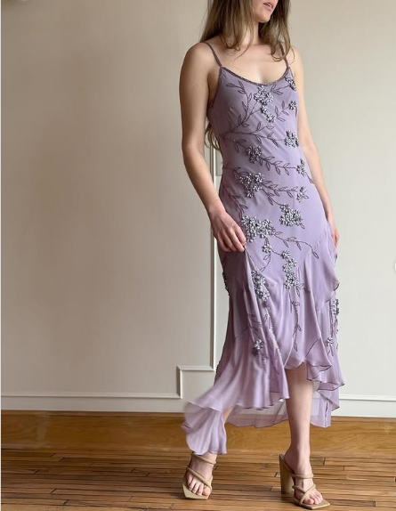 Vestido de fiesta vintage de gasa morado sin tirantes, con cuentas y espalda descubierta, TP2732