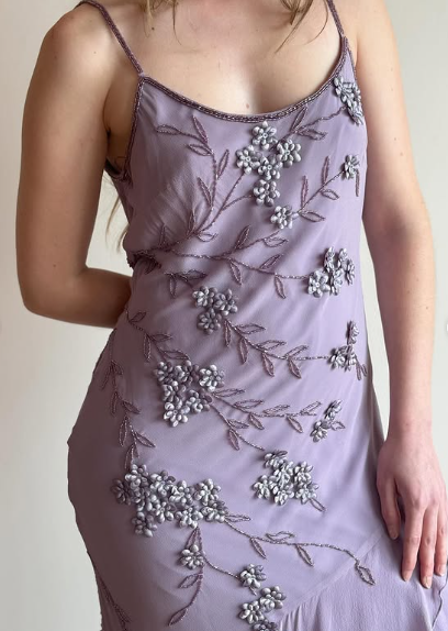 Vestido de fiesta vintage de gasa morado sin tirantes, con cuentas y espalda descubierta, TP2732