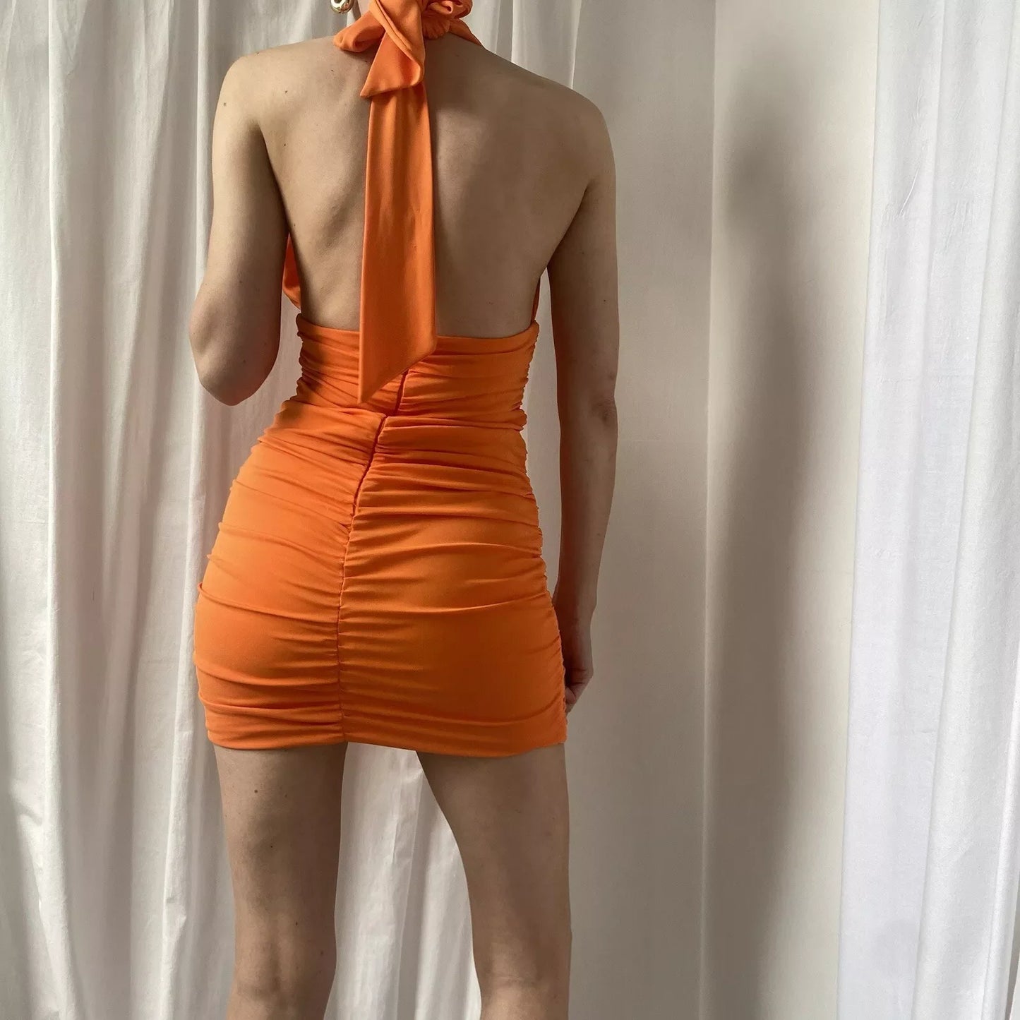Sexy Orange Halter Neck Low Cut Backless Bodycon Mini Party Dress Homecoming Dress TP2735