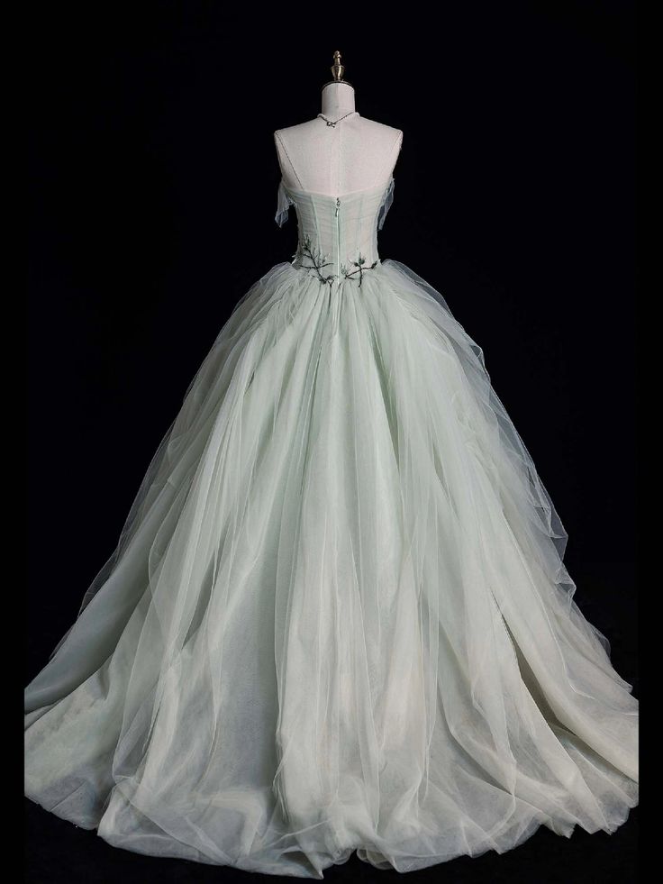 Elegante vestido de fiesta largo de tul verde sin tirantes, corte A, vestido de noche TP2739