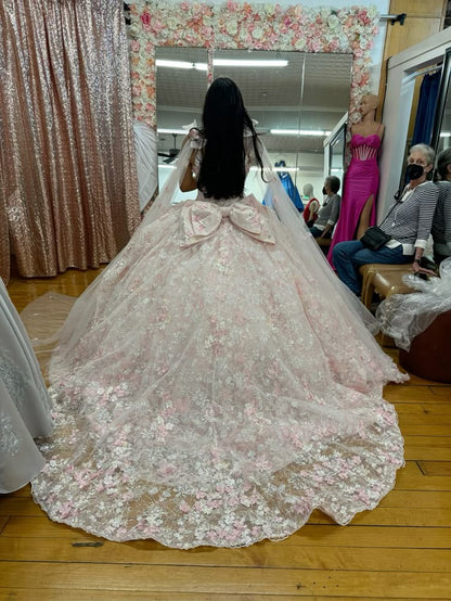 Vestido de princesa rosa claro con escote corazón y lazo, corte A, para fiesta de noche, TP2767