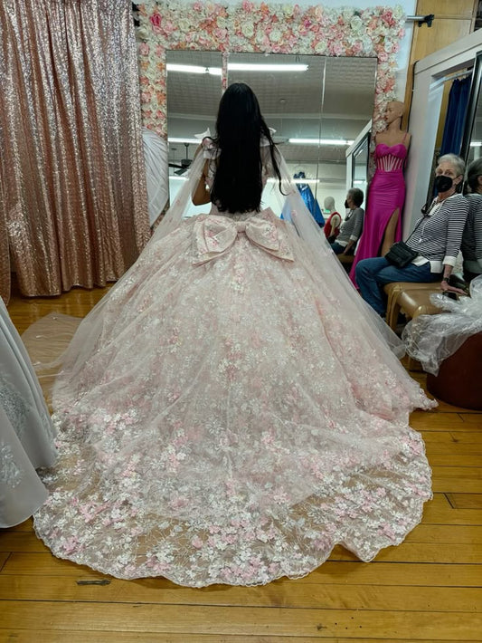 Vestido de princesa rosa claro con escote corazón y lazo, corte A, para fiesta de noche, TP2767
