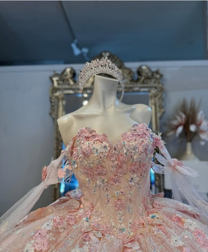 Vestido de princesa rosa claro con escote corazón y lazo, corte A, para fiesta de noche, TP2767