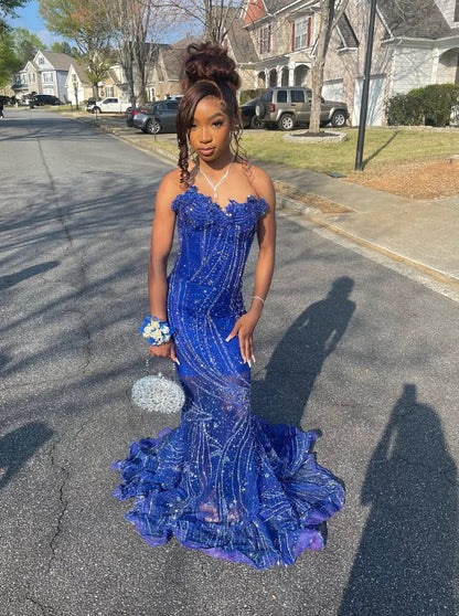 Gorgeous Sapphire Blue Sweetheart Neck Sleeveless Mermaid Floor-length Prom Dress Evening Dress TP2771