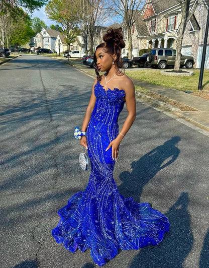 Gorgeous Sapphire Blue Sweetheart Neck Sleeveless Mermaid Floor-length Prom Dress Evening Dress TP2771