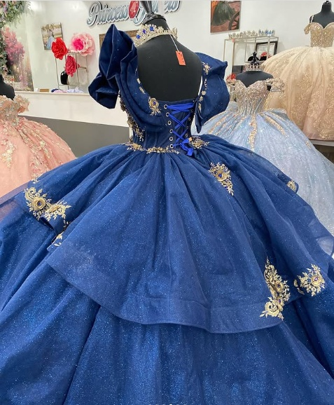 Gorgeous Navy Blue Princess Dress Off-the-shoulder A-Line Embroidered Design Prom Dress Evening Gown TP2775