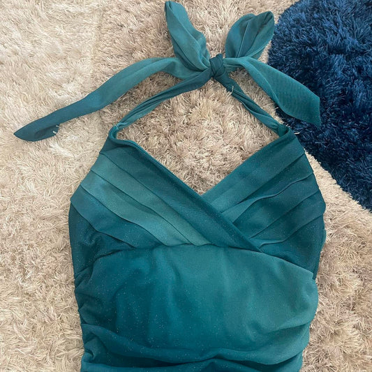 Beautiful Gradient Blue Halter Neck V Neck Chiffon Mini Party Dress Homecoming Dress TP2778