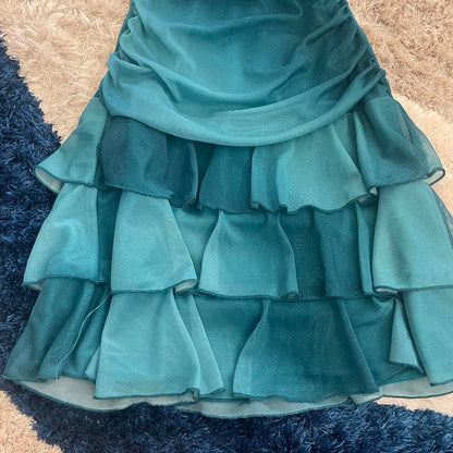 Beautiful Gradient Blue Halter Neck V Neck Chiffon Mini Party Dress Homecoming Dress TP2778
