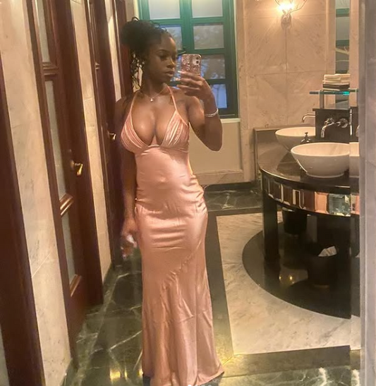 Vestido de noche largo de satén estilo sirena, sexy, con escote halter, color rosa, TP2780