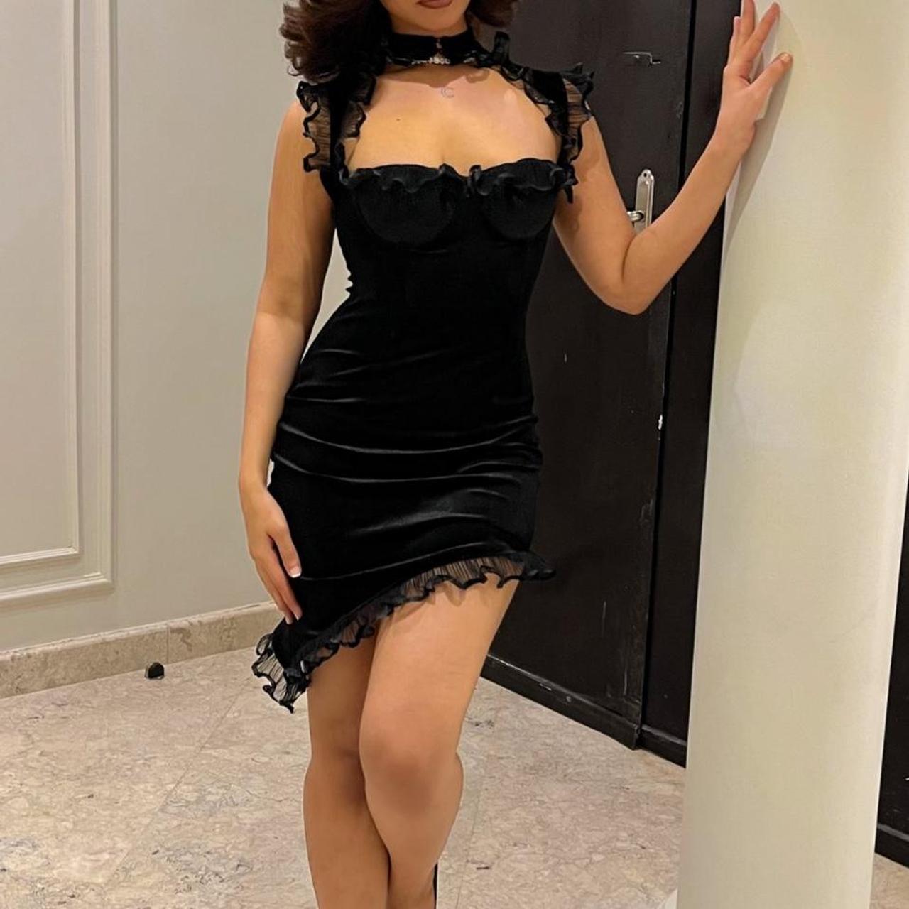Sexy Black Velvet Sleeveless Ruffle Bodycon Mini Party Dress Homecoming Dress TP2782