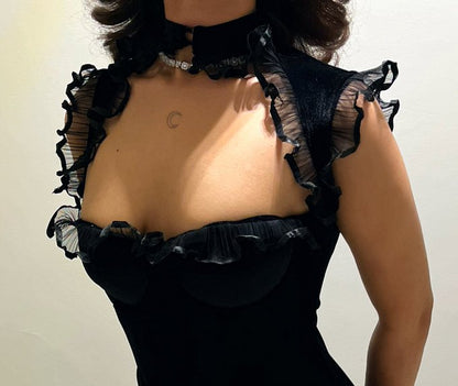 Sexy Black Velvet Sleeveless Ruffle Bodycon Mini Party Dress Homecoming Dress TP2782