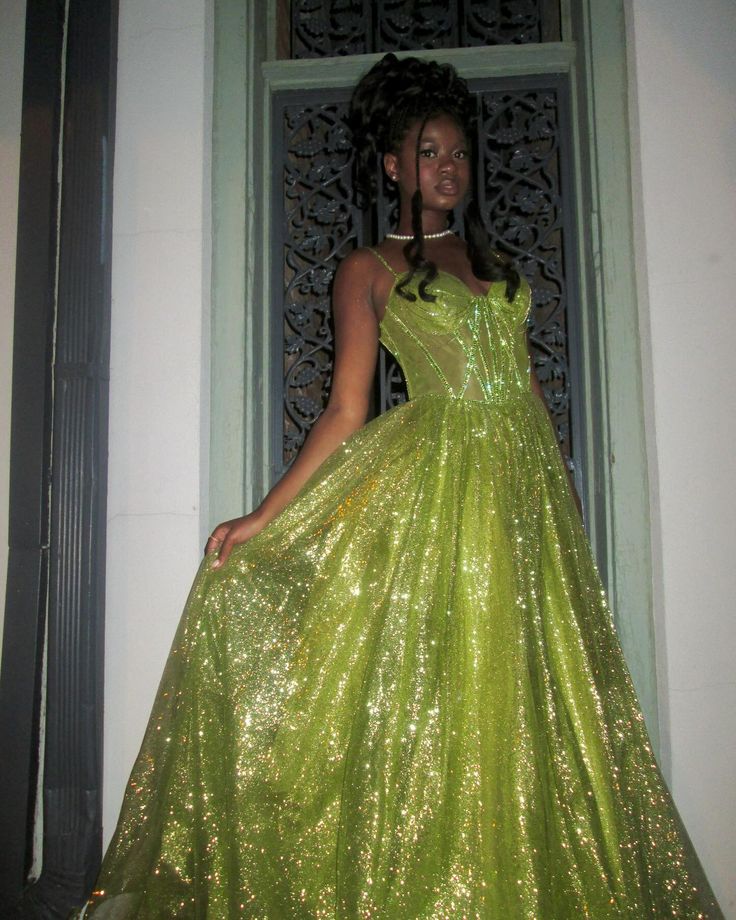 Vestido de fiesta largo verde brillante sin tirantes, corte A, vestido de noche TP2784
