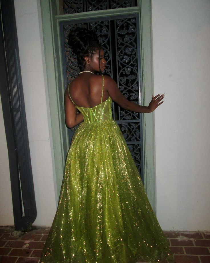 Vestido de fiesta largo verde brillante sin tirantes, corte A, vestido de noche TP2784
