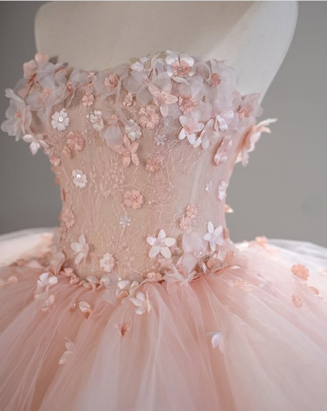 Vestido de novia rosa sin tirantes, corte A, con flores 3D de tul, corte A, vestido de noche TP2789