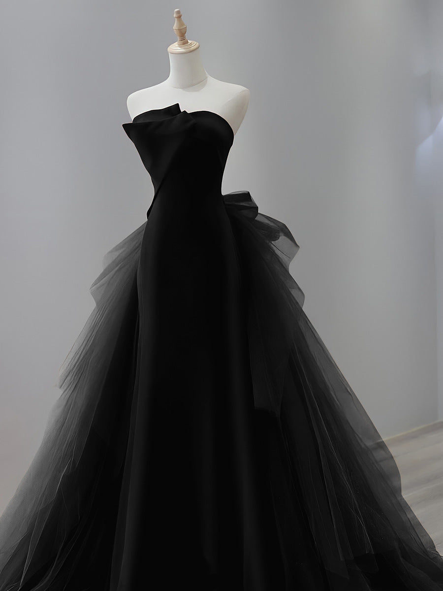 Brown Mermaid Satin Tulle Long Prom Dress, Brown Long Evening Dress TP29