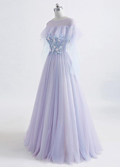 Vestido de fiesta princesa de tul con joya y largo hasta el suelo con apliques de encaje